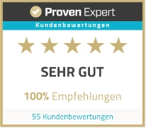 ProvenExpert Kundenbewertungen: Sehr gut, 100 % Empfehlungen, 55 Kundenbewertungen